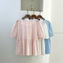 라운드 셔링 뒷단추 면 블라우스 청바지 코디굿 여리여리 로맨틱룩