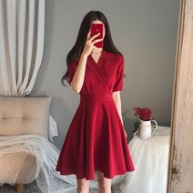 빅사이즈 브이넥 반팔 플레어 랩원피스