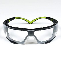 3M 보안경 SecureFit ANSI Z87 먼지 보호 김 서림 방지 긁힘 투명 렌즈 그린블랙 프레임 유연한 안경다리 탈착식 폼 개스킷, Clear Lens Green/Black Frame _