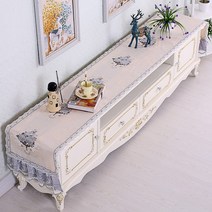 chinapnp0.5 테이블러너 텔러비전선반 식탁보 레이스 패브릭아트 직사각형 거실 화장대 신발장 긴테이블 커버먼지방지 덮개천, T10-모란 블루, C02-40*210CM(적합 장롱 145-170CM)