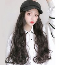 가발위드 긴머리 웨이브 빵 모자가발, 1개, 블랙