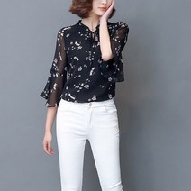 유앤미 여성 봄 프릴 플라워 블라우스 LUZ01