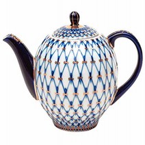 Lomonosov Porcelain 10 Cups Large Tea Pot 68 oz/2000 ml Cobalt Net, 1