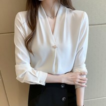 디아리스 여성 오피스 브이넥 화이트 블라우스 8238