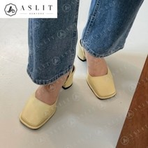 기타 [애슬릿] 여성 스퀘어 토오픈 오버솔 뮬 힐 슬리퍼