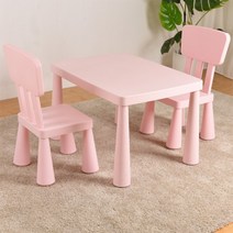 유치원 어린이 테이블과 의자 Xinlan IKEA 학습 테이블과 의자 책상 광장 테이블 게임 테이블 귀여운 두꺼운 아기 테이블, 핑크색 탁자   사각 등받이 의자 2개