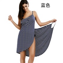 샤워가운원피스 2022 스트라이프 비치 드레스 여성용 목욕 슬링 휴일 수영 가운, 15.Blue - XXL