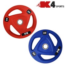 [KT알파쇼핑]K4스포츠 바벨 우레탄 경량 중량 역기 데드리프트 컬러 원판20KG(K4-104), 레드