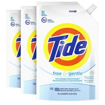 Tide Free & Gentle Liquid Laundry Detergent 타이드 액체 세탁세제 프리 앤 젠틀 45floz(1.33L) 3팩
