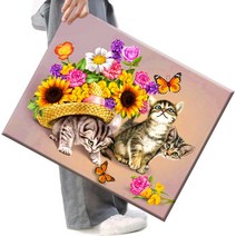FASEN 액자 DIY 보석 십자수 캔버스형 50 x 40 cm, 1세트, FN27.여유로운 고양이입니다