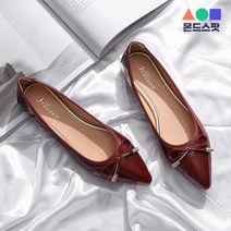 몬드스팟 1cm 여성 에나멜 뾰족코 말랑 리본 플랫 단화 로퍼 레드 (DM497)