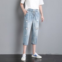 데미지 청바지 여성 여름 하이웨이스트 날씬해 보이는 8부 작은 키 배기 어글리 칠부 일자통바지 트렌드 2046607773