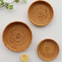 라탄 바구니 원형 소쿠리 그릇 소품 바스켓 수납정리함, 원형 트레이-스몰