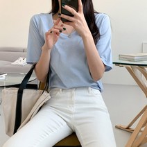시크블랙 크리린 실켓 브이넥 반팔 티-T8872K22