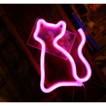 Ciaoo 고양이 LED 네온사인 스탠드 무드등, 1개, 핑크