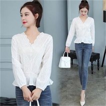 오노마 오노마 ONM F55421 예쁨주의 허리셔링 펀칭레이스 V넥 블라우스 (7984462)