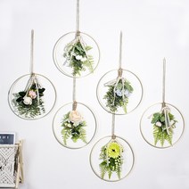 둔떼 조화 마크라메 행잉조화가랜드 행인플랜트 꽃리스 6종, 1. 화이트 미니 러넌큘러스