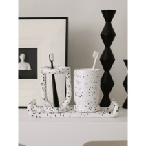 양치컵세트 칫솔거치대 치약걸이 도자기, 브라운 트레이 1개 + 양치컵 1개 + 칫솔홀더 1개