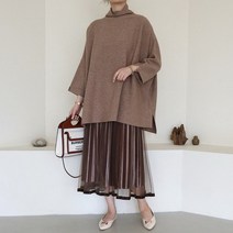 BS-1546 여성 가을 겨울 보들보들 판쵸 목폴라 터틀넥 니트 티셔츠 4컬러