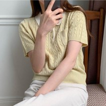 여자 카라넥 꽈배기 클래식 기본 반팔티셔츠
