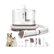 Molypet 강아지 그루밍 키트 및 진공 청소기 브러시 쉐딩 그루밍용 6 in 1 개 고양이 99% 반려동물 털 흡입 애완동물 두껍고 얇은 털을 털어내기 위한 6가지 도구 포함, 화이트 & 그라운드 시나몬