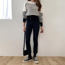 [바보사랑] 여자 슬림 밑단컷팅 백바지 데일리 검정 면바지