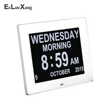 8인치 전자 LCD 큰 문자 약물 화면 알림 알람 시계 노인 디지털 사진 프레임, 01 Black_01 EU 플러그