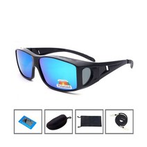 Newboler피트 오버 낚시 안경 편광 코팅 렌즈 클립 선글라스 스포츠 안경 남성 여성 캠핑 peche, black blue with case