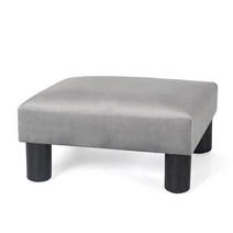 Adeco 스몰 오토만 – 풋스툴/발판 - 기하학적 아트 직육면체 및 실린더 39.7x39.1x24.1cm(15.7x15.7X9.1인치) (부드러운 원단) 2인 1인 140847, Light Grey