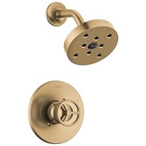 Delta Faucet Trinsic 14 시리즈 오일 러브드 브론즈 샤워 수도꼭지 H2Okinetic 헤드 수도꼭지 세트 트림 키트 기구 베네치아 T14258RB(밸브, Wheel Handle, Champagne Bronze
