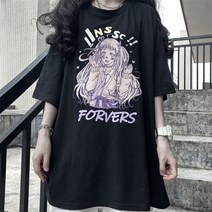 Lijuan여성 티셔츠 일본 대형 만화 반팔 애니메이션 스 얼팡 여름 빈티지 의류 의류 앨범 라임 인