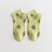 과일 자수 아보카도 양말 여성 소녀 귀여운 패션 만화 녹색 재미 있은 짧은 양말 부드러운 탄성 캐주얼 코튼 발목 양말