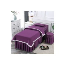 뷰티 살롱용 침구 세트 Tuina 마사지 스파 침대 린넨 시트 커버 베개 스툴 이불 4 피스 115852, lace purple