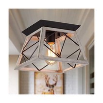 Q S 소박한 농가 천장 조명 기구 플러시 마운트 빈티지 조명 복도 입구 주방 다이닝 룸 침실용 화이트 조명 단철 오크 및 ORB 마감 조명 1개 E26, 라이트 오크 1개