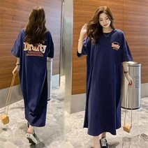 링크어패럴 여성 빅사이즈 롱 원피스 편안한 레터링 롱 티셔츠