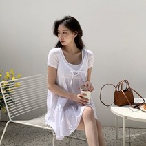 오슈 여성 여리여리 린넨 캉캉 뷔스티에 나시끈 미니원피스