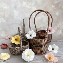 라탄 꽃바구니 화동바구니 만들기 DIY 손잡이라탄 왕골바구니 꽃꽂이재료 플라워샤워 예물 예동 화동소품 링베어러 부활절 계란, 라탄 C