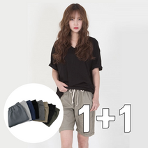 1+1 리빙스튜디오 린넨 5부 마바지 여성용 밴딩 팬츠