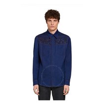 Roberto Cavalli 남성용 Dark Blue Bandana Embroidered Denim Shirt Brand Size 48 US 38INJ770-VT007-04564