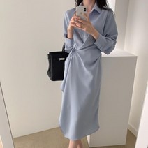 여성카라원피스 셔츠 스타일 허리 스트랩 포인트 쉬폰 오피스룩 커리어우먼스타일