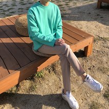 AFTERJ 줄 포인트 라운드 티셔츠 (민트 네이비) 긴팔