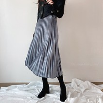 작은방 DB 찰랑 새틴 벨벳 플리츠 주름 밴딩 롱 스커트 5컬러