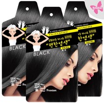 바람 BARAM ) 편한염색 간편 뿌리 흰머리 새치 펴난염색 샴푸염색약 한방염색약, 블랙, 3매