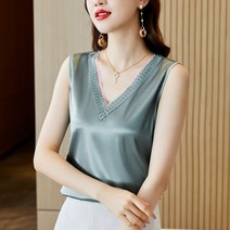 이너나시 뢰 리본 끈 여성 안 코디 셋업 봄 여름옷 초산 새틴 핏아우터 브이넥 민소매 상의 3954619982