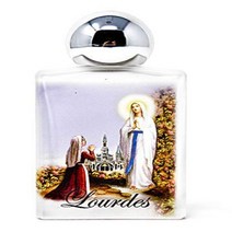 Lourdes holy water in frosted square glass bottle - filled with Lourdes water, 1