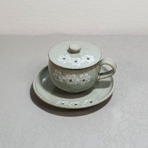 미각도예 쌍화찻잔세트 분청흰꽃[전통찻잔 뚜껑찻잔], 1set, 분청