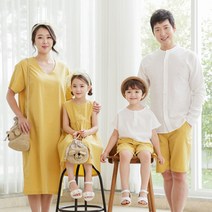 데이지 패밀리룩 머스타드 가족 커플 셔츠 원피스 시밀러룩 사진 촬영