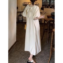 G125684_뒷 리본 반팔 롱원피스 여성 치마