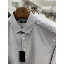 트루젠 남자 베이직핏 이지케어 면 100% 네이비 스트라이프 포인트 드레시 와이셔츠 남방