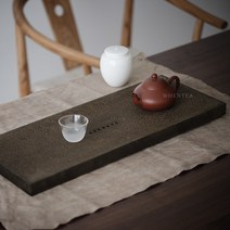 차판 차트레이 다도쟁반 이효리 Wen 말했다 천연 검은 돌 일본 골동품 녹 철 오래된 수제 차 트레이 가정용 바다 테이블, [01] 크기 50*20cm